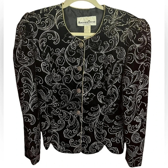 Another Thyme Embroidered Vintage Scallop Hem Jacket Holiday Wedding - Picture 1 of 10